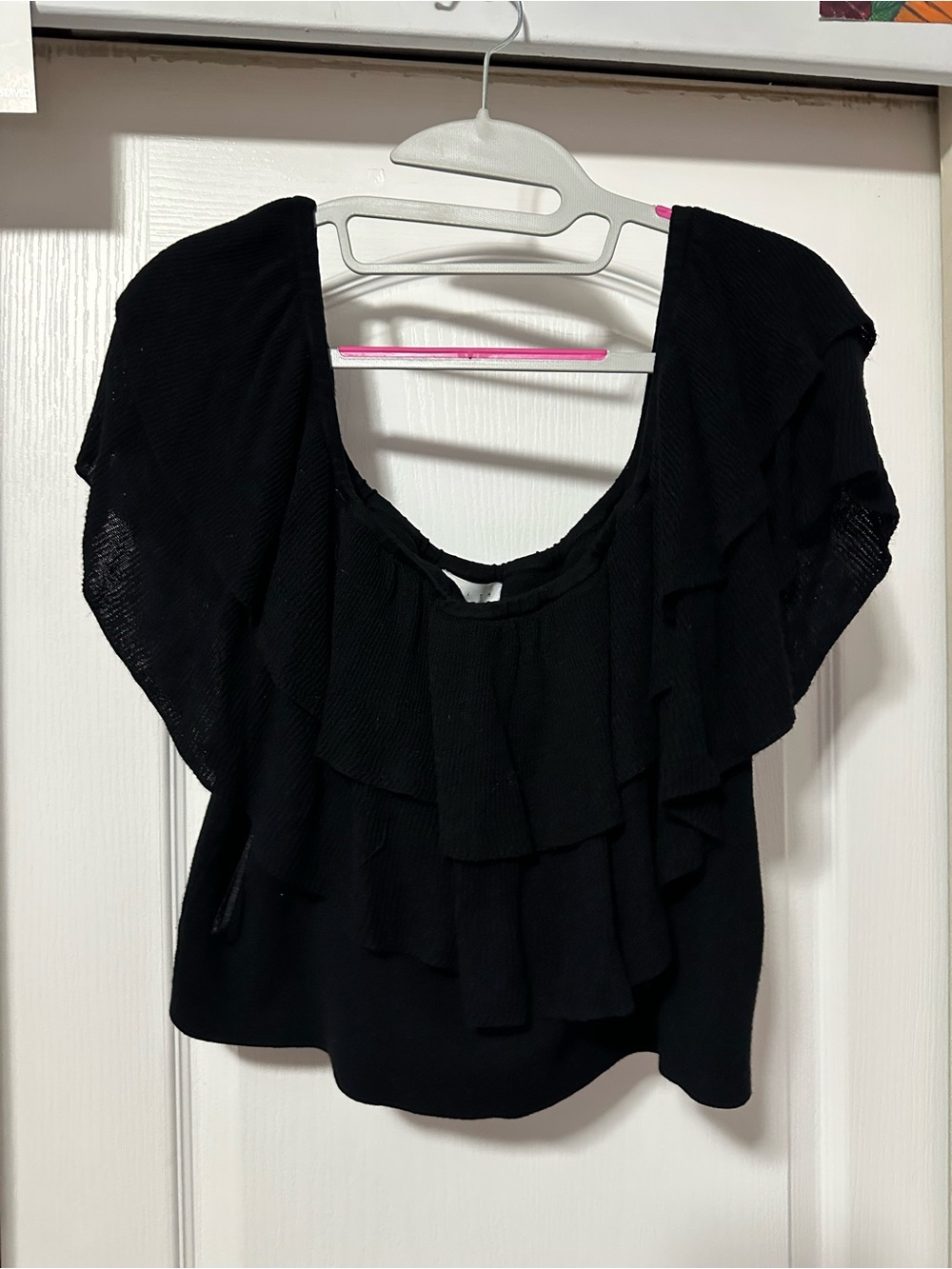 Leith Black Ruffle Scoop Crop Top